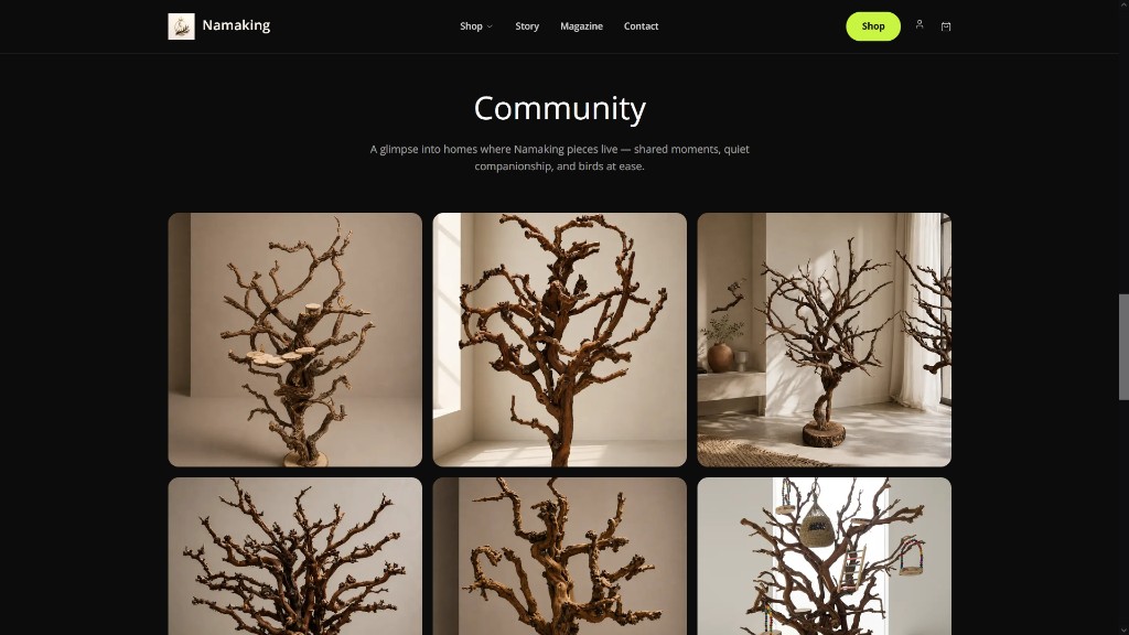 Namaking community gallery showing bird trees in real homes